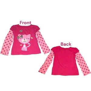 Jumping Beans T-Shirt Girls Size 5 Long Sleeve Mixed Prints Pink Kitten